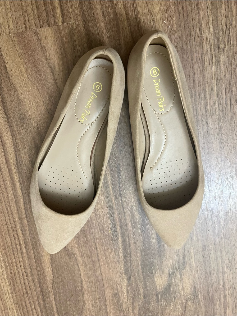 Dream Pairs Beige Pointed Toe Suede-Look Flats